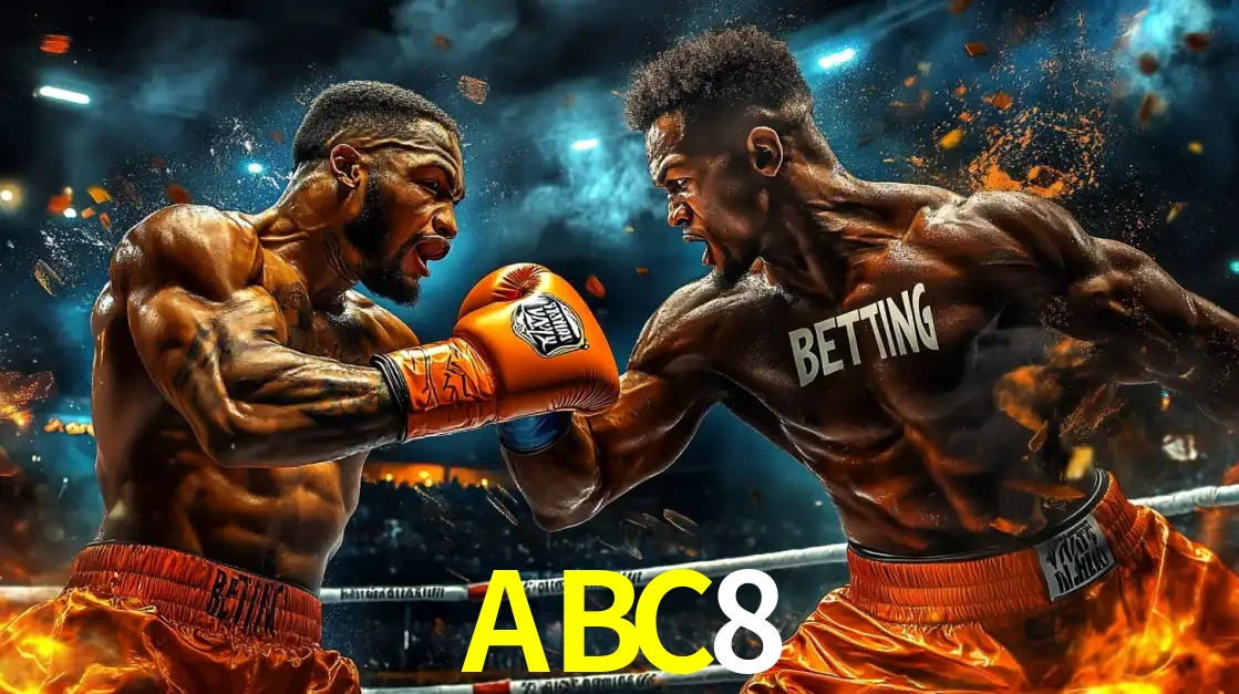 Dois boxeadores em uma luta intensa e explosiva, representando a adrenalina e as oportunidades de apostas em esportes de combate disponíveis na plataforma ABC8.