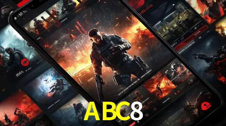 Tela de um celular exibindo uma galeria de jogos de tiro com temática militar, mostrando a variedade de e-sports disponíveis para apostas na plataforma de entretenimento ABC8.