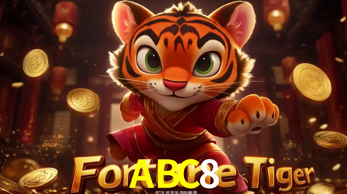 O carismático mascote do jogo de slot Fortune Tiger, um tigre fofo em pose de artes marciais, pronto para trazer sorte e multiplicadores de ganhos no cassino online ABC8.