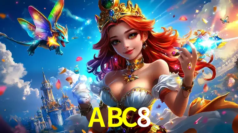 A princesa de um reino de fantasia mágico, com seu pequeno dragão, apresentando um mundo de prêmios encantados nos jogos de caça-níqueis do cassino ABC8.